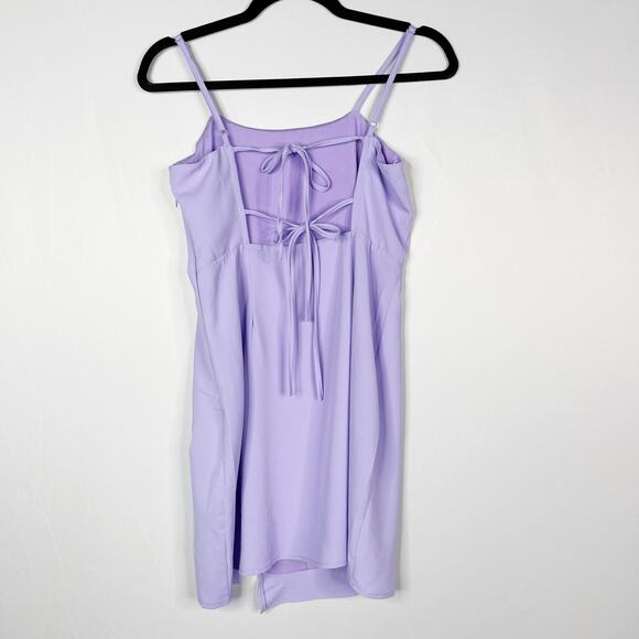 Hyfve Small S Lilac Purple Tie Back Mini Dress Front Slit Cocktail Square Neck - Picture 2 of 9